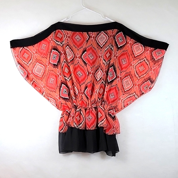 REBORN Boat Neck Cold Shoulder Southwest Sheer Tunic Blouse Size 1XL - Picture 8 of 8